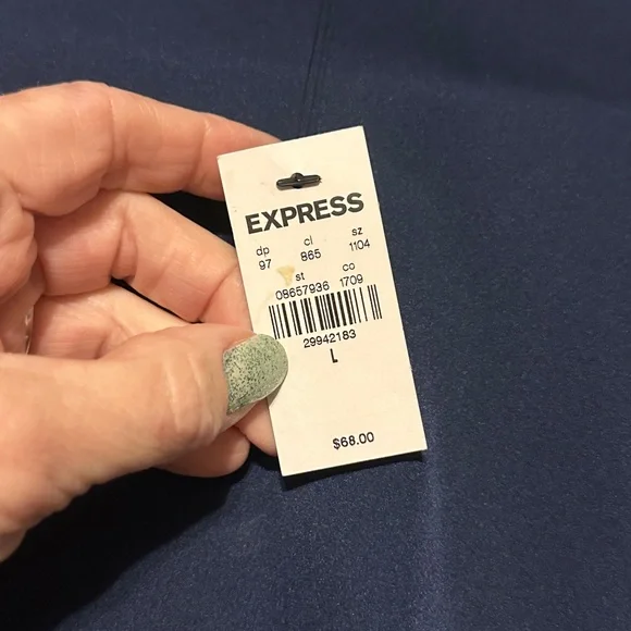 NWT Express Navy Satin Tie Back Blouse Size Large - Picture 3 of 7